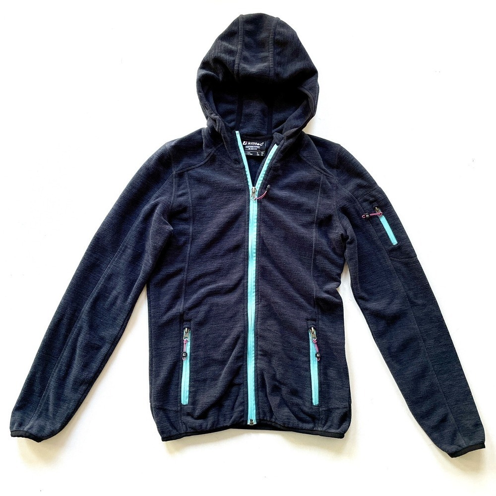 Killtec Kids 12 Teal Hooded Fleece Jacket Full Zip Knitted Long Sleeve Youth Zip